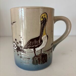 Vintage Down East Crafts Inc. Pelican & Sailboat Coastal Scene Coffee Mug